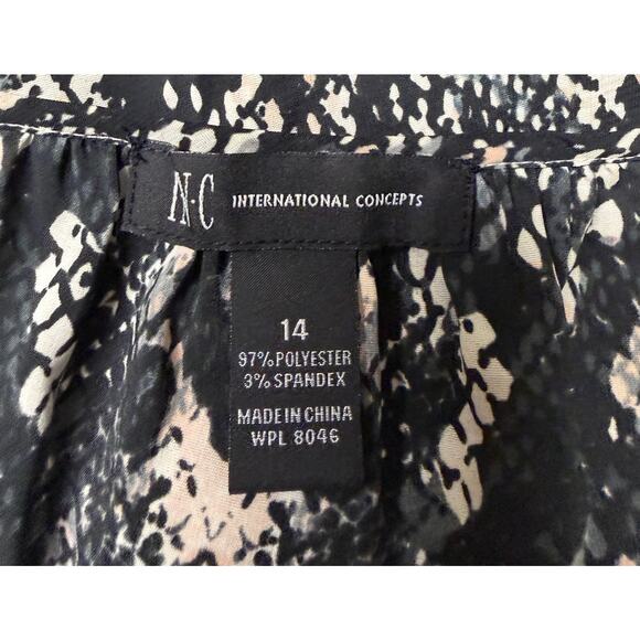 INC International Concepts Blouse 14 Snake Print Drawstring Waist Long Sleeve - Picture 8 of 9